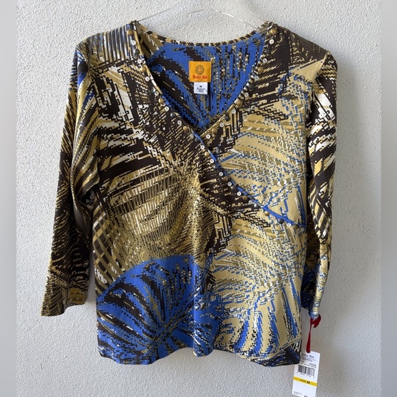 Ruby Rd V neck 3/4 sleeve Size M Stretch 95% cotton 5% spandex Office Brunch NWT - Picture 1 of 9